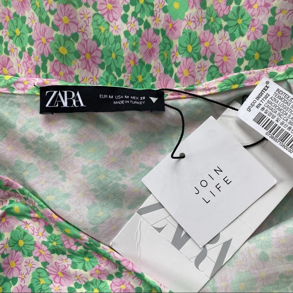 NEW Zara Satin Effect Matching Set Green Pink Floral Size S / M - Picture 11 of 11